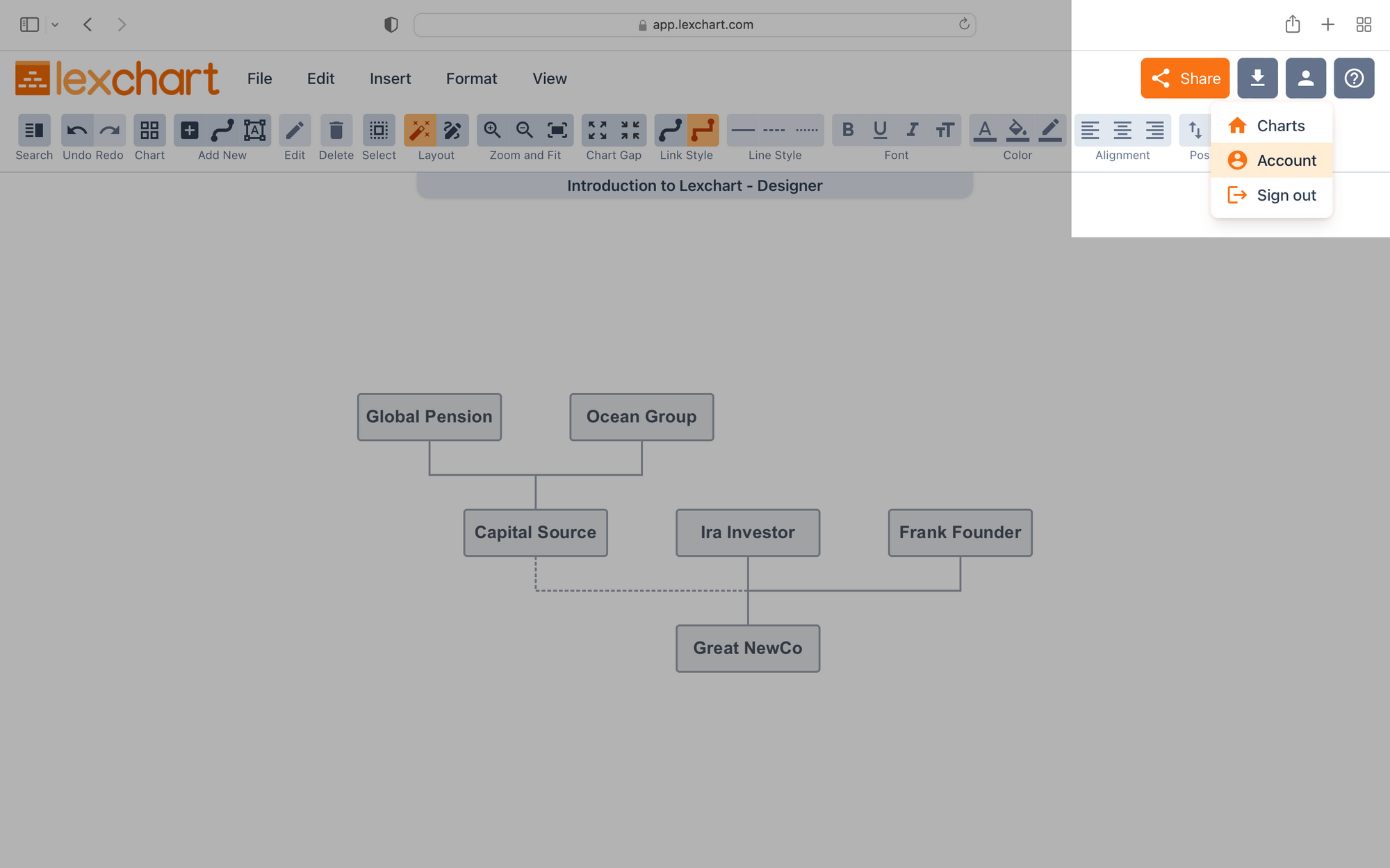 Lexchart Account Action Button