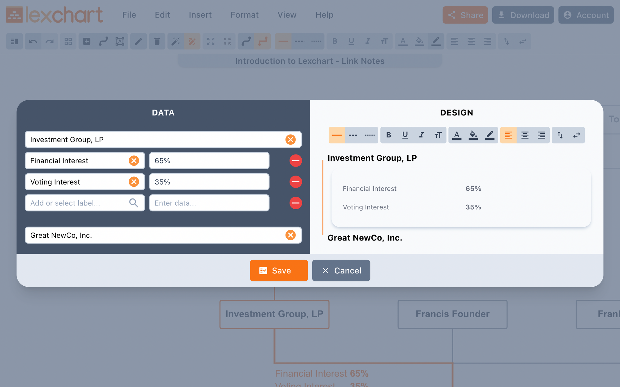 Lexchart Link window