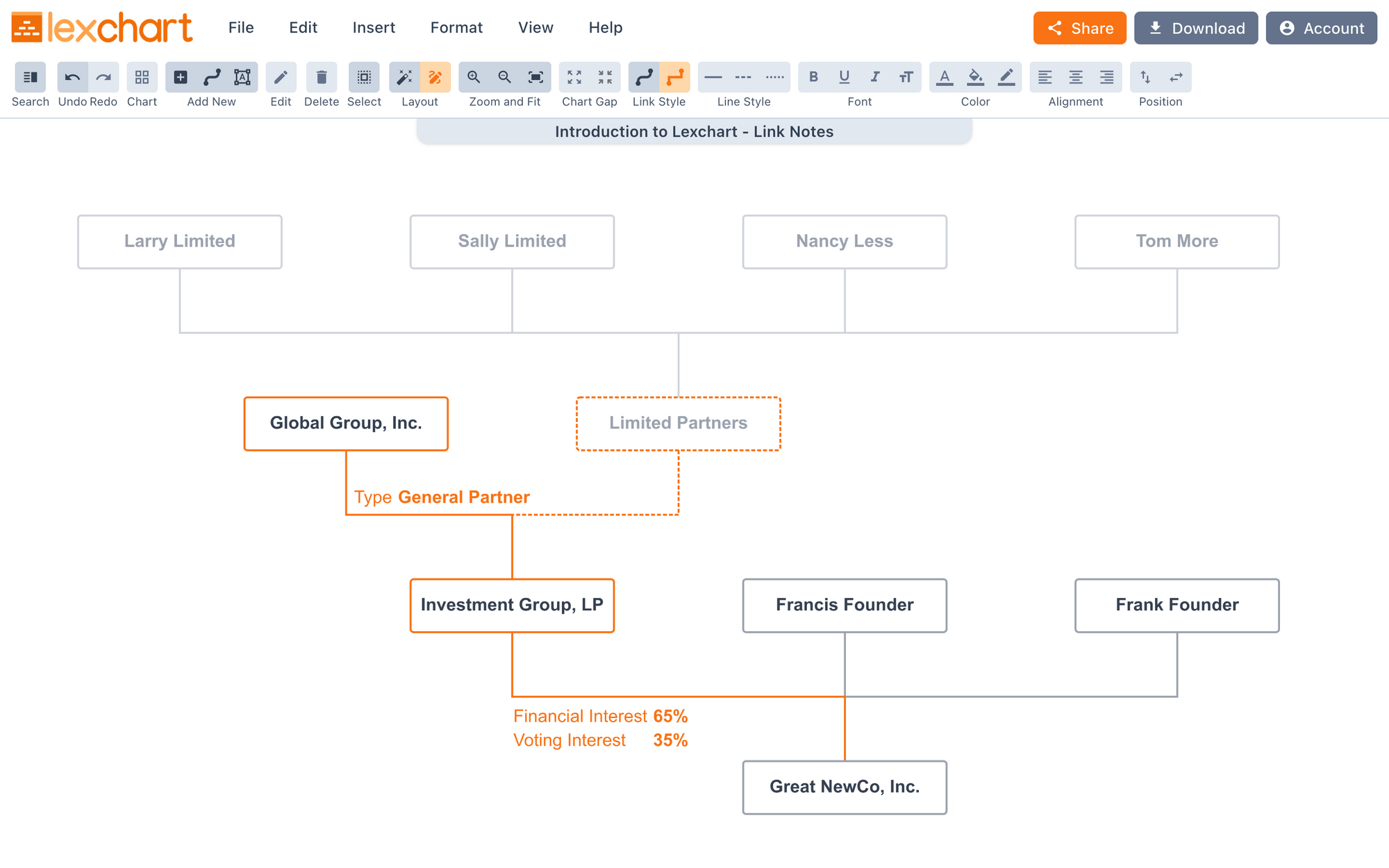 Link notes in Lexchart