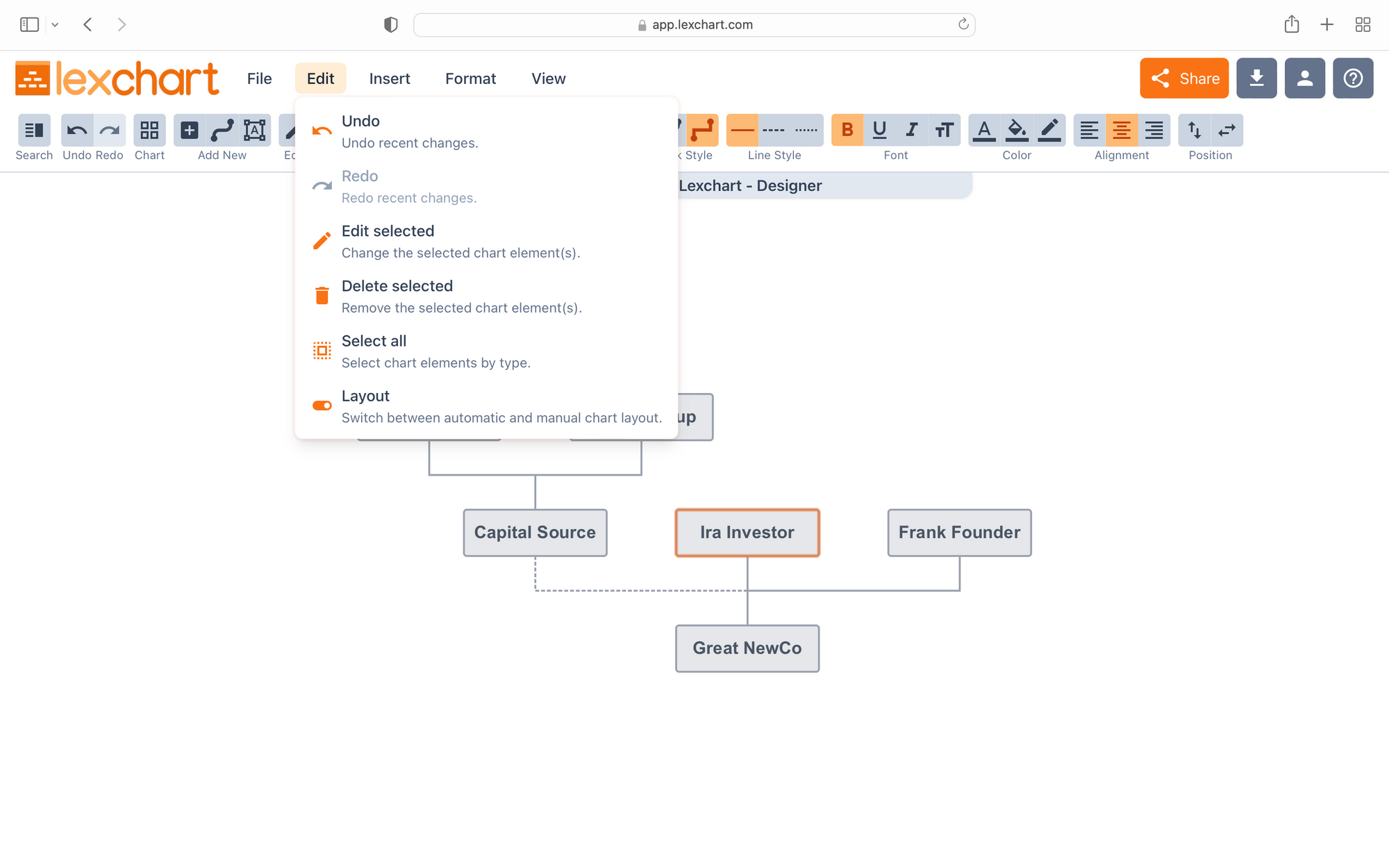 Lexchart Designer Edit Menu