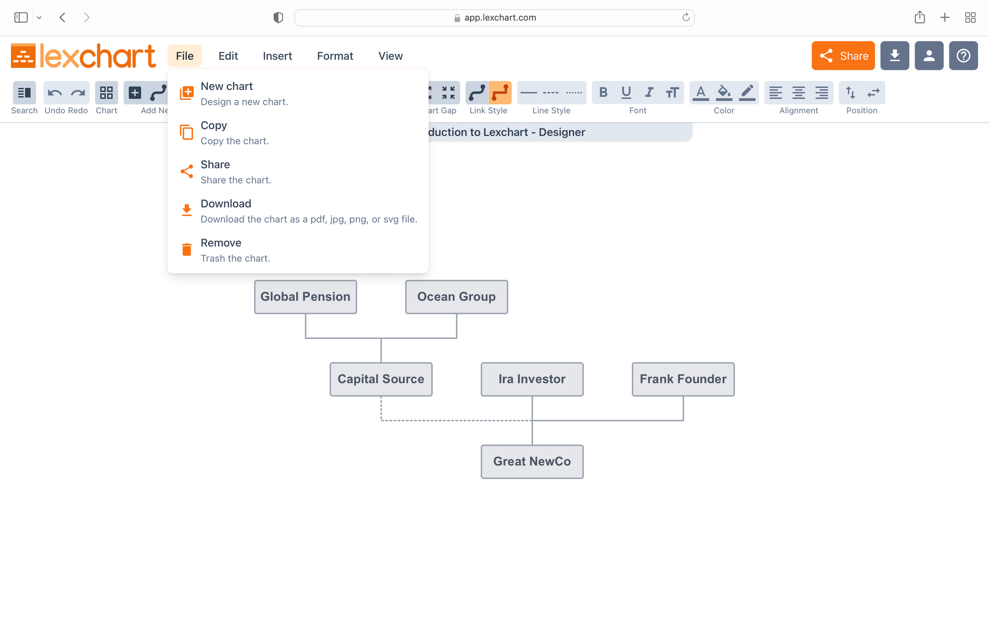 Lexchart Designer File Menu