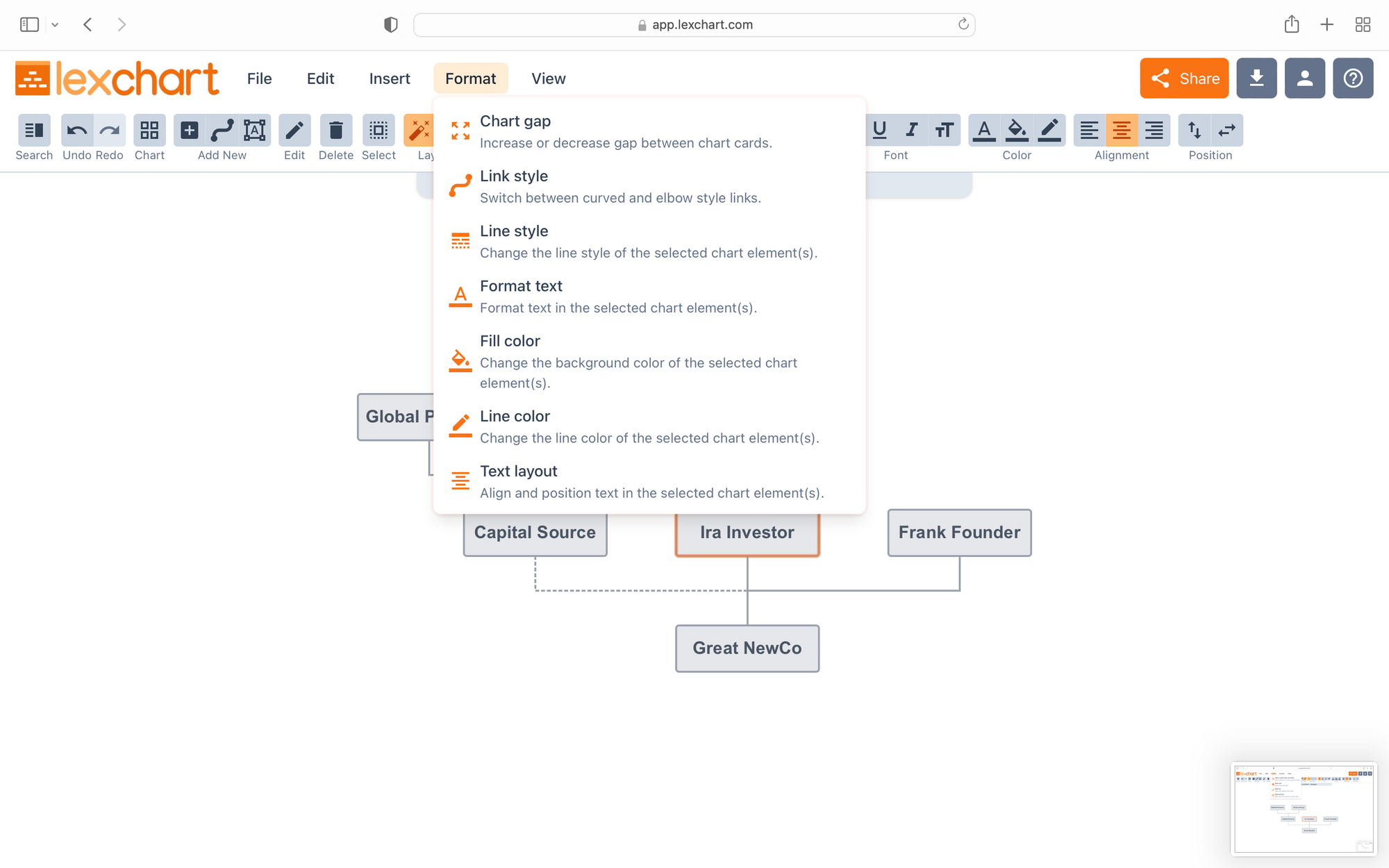 Lexchart Designer Format Menu