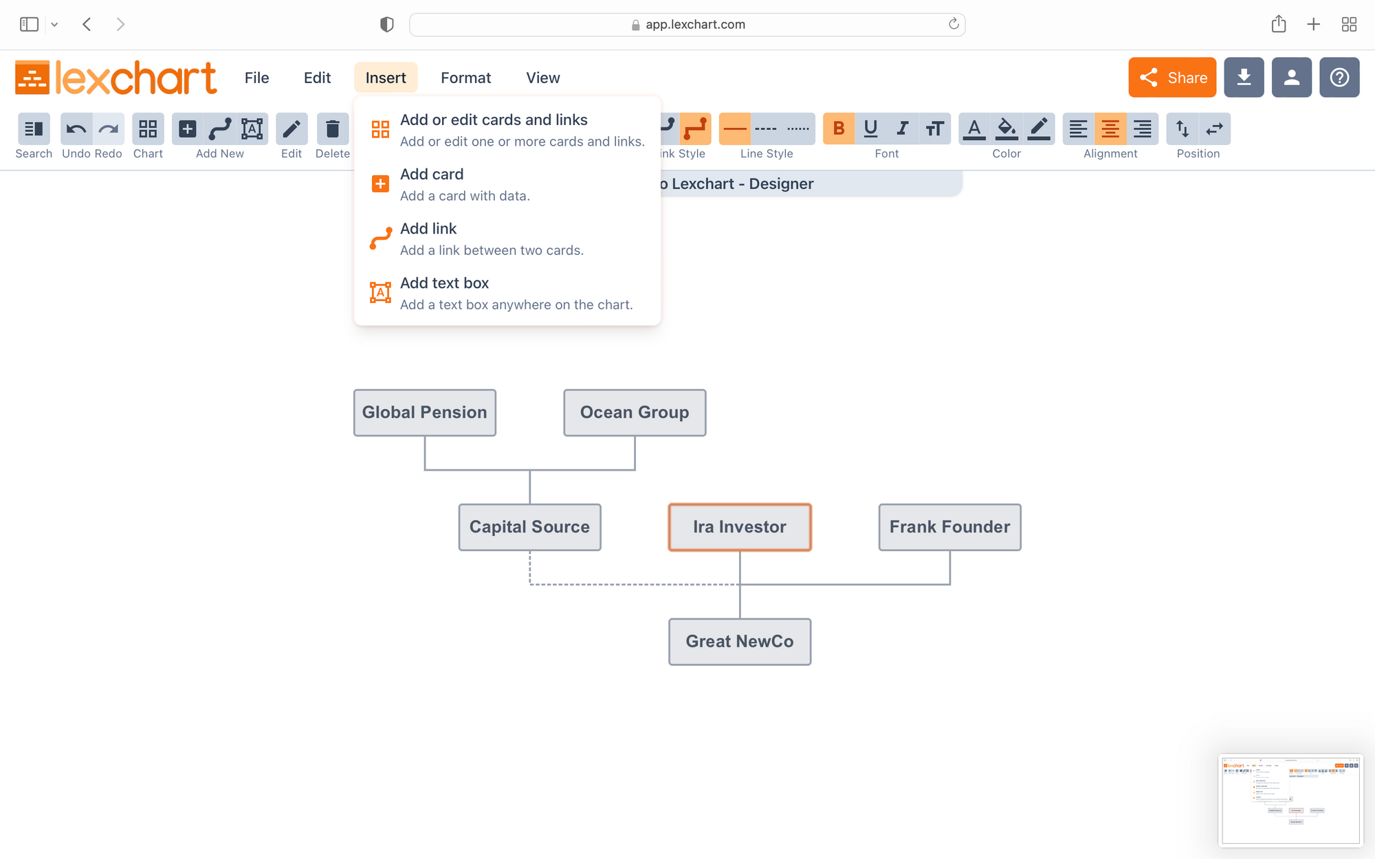 Lexchart Designer Insert Menu