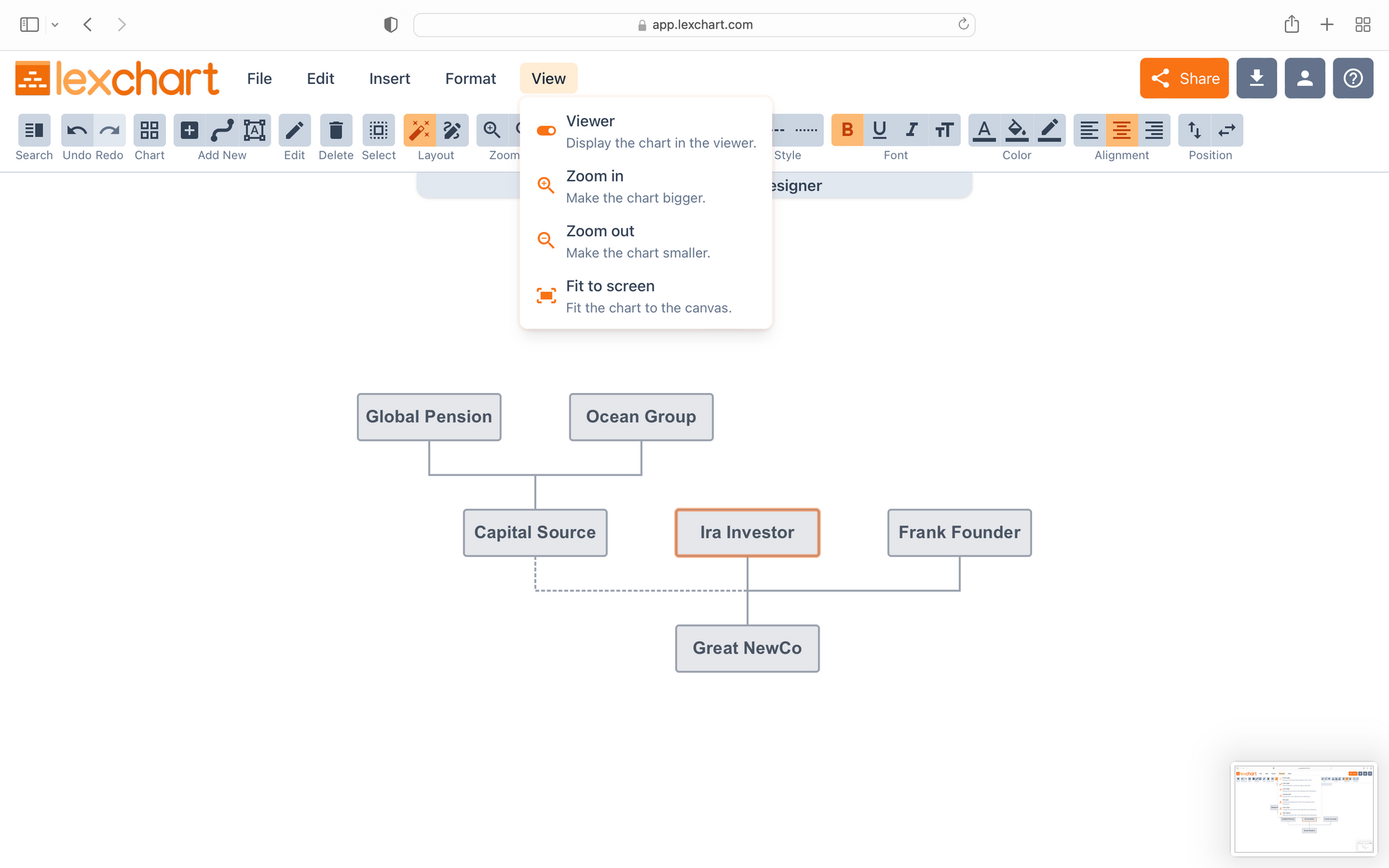 Lexchart Designer View Menu