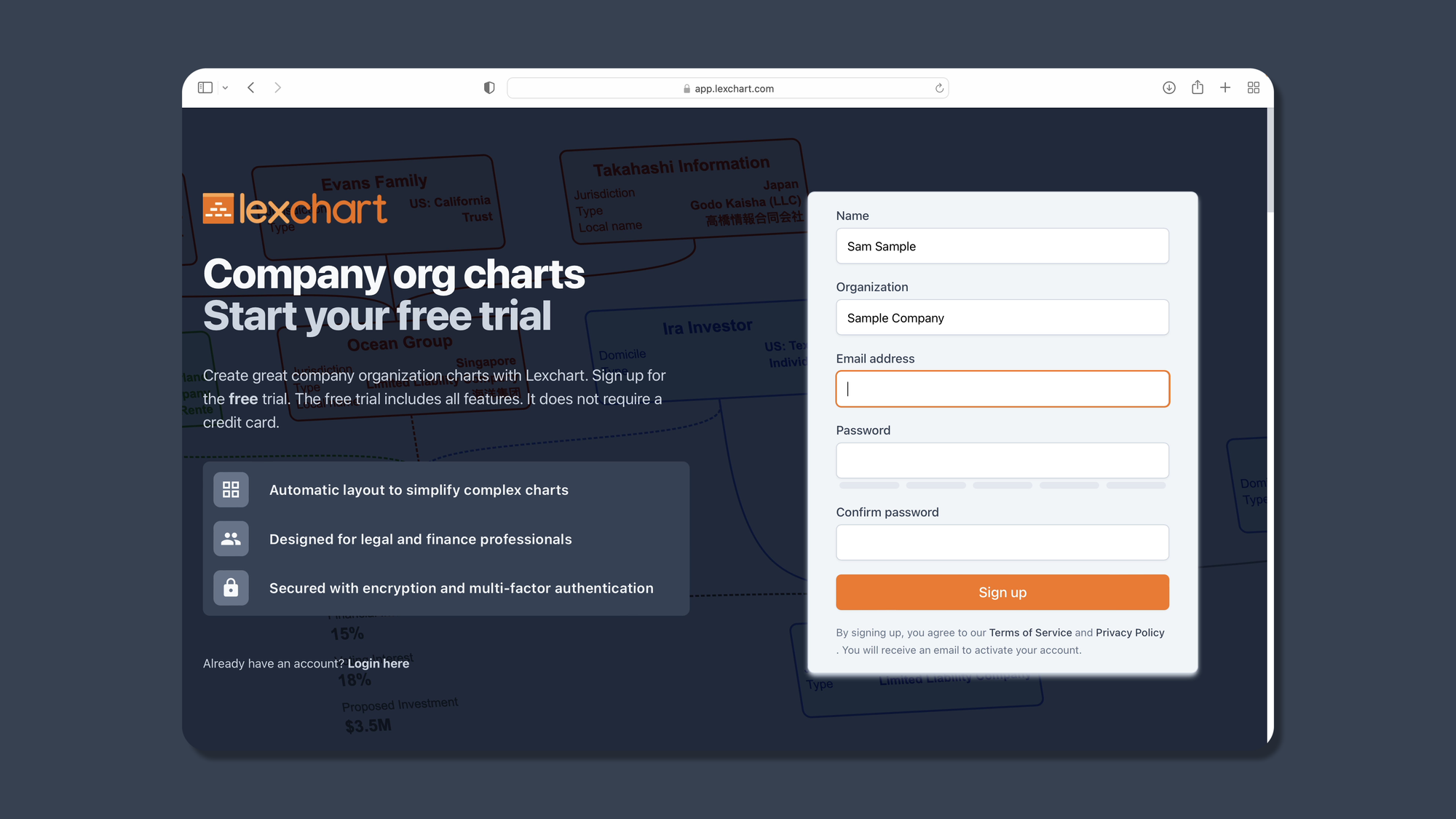 Create free org chart software account