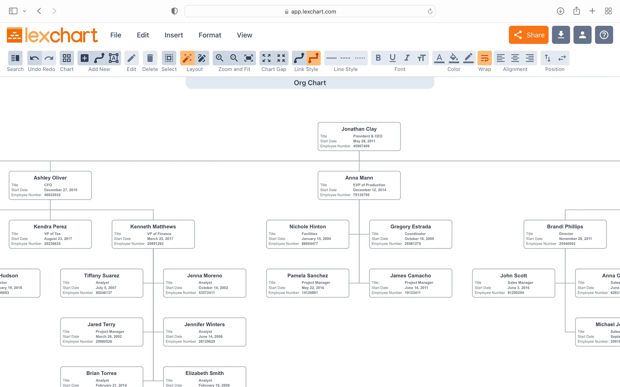 Automatic layout of Excel org chart data