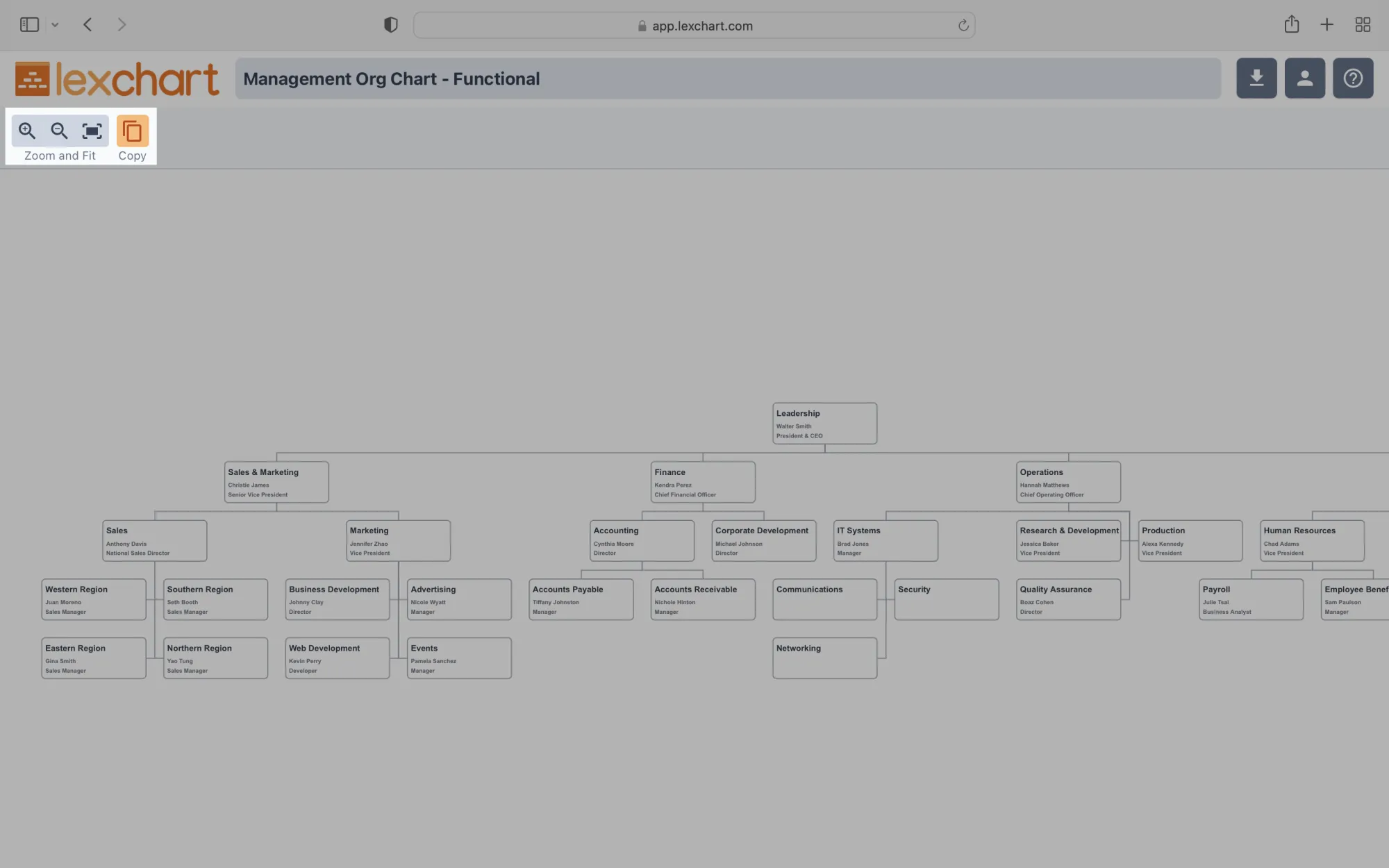 Copy org chart template and example