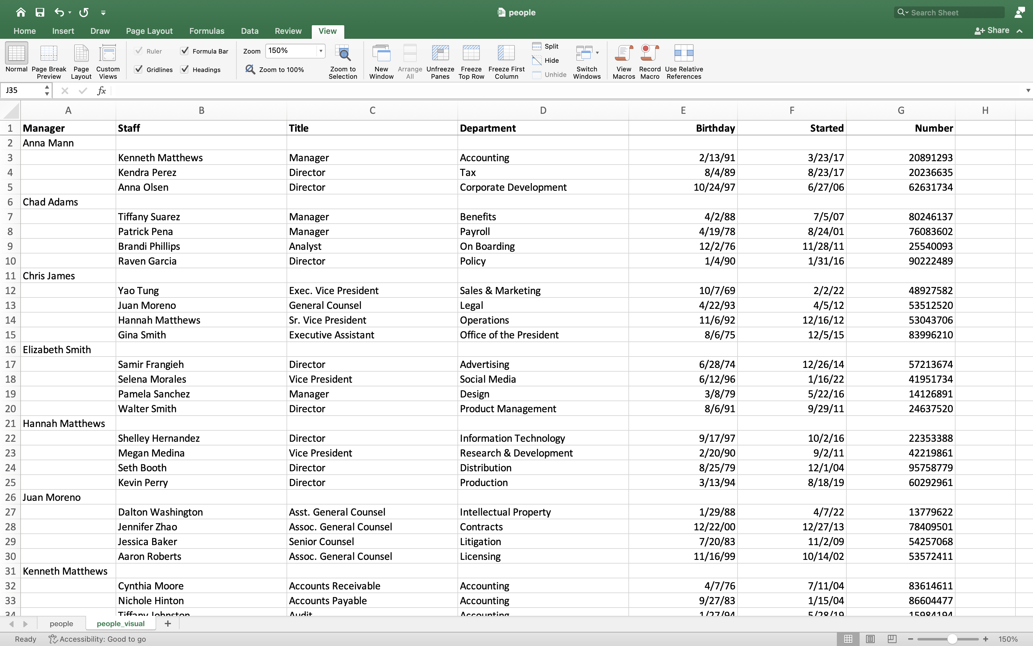 Organization Structure in Excel