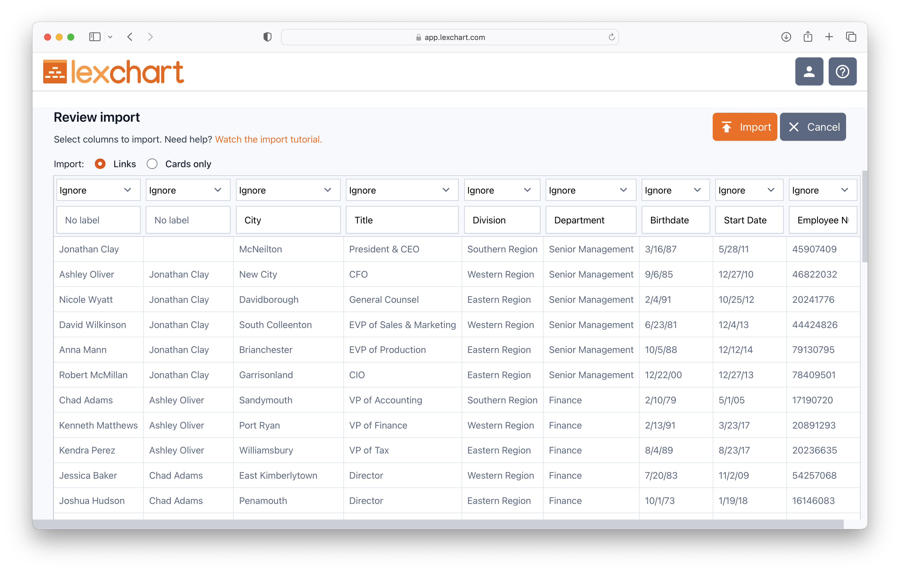 From spreadsheet to organization chart with Lexchart's AI engine