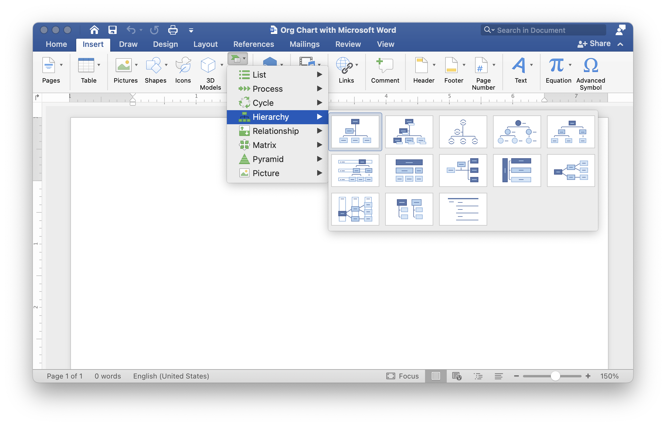 Microsoft Word organization chart