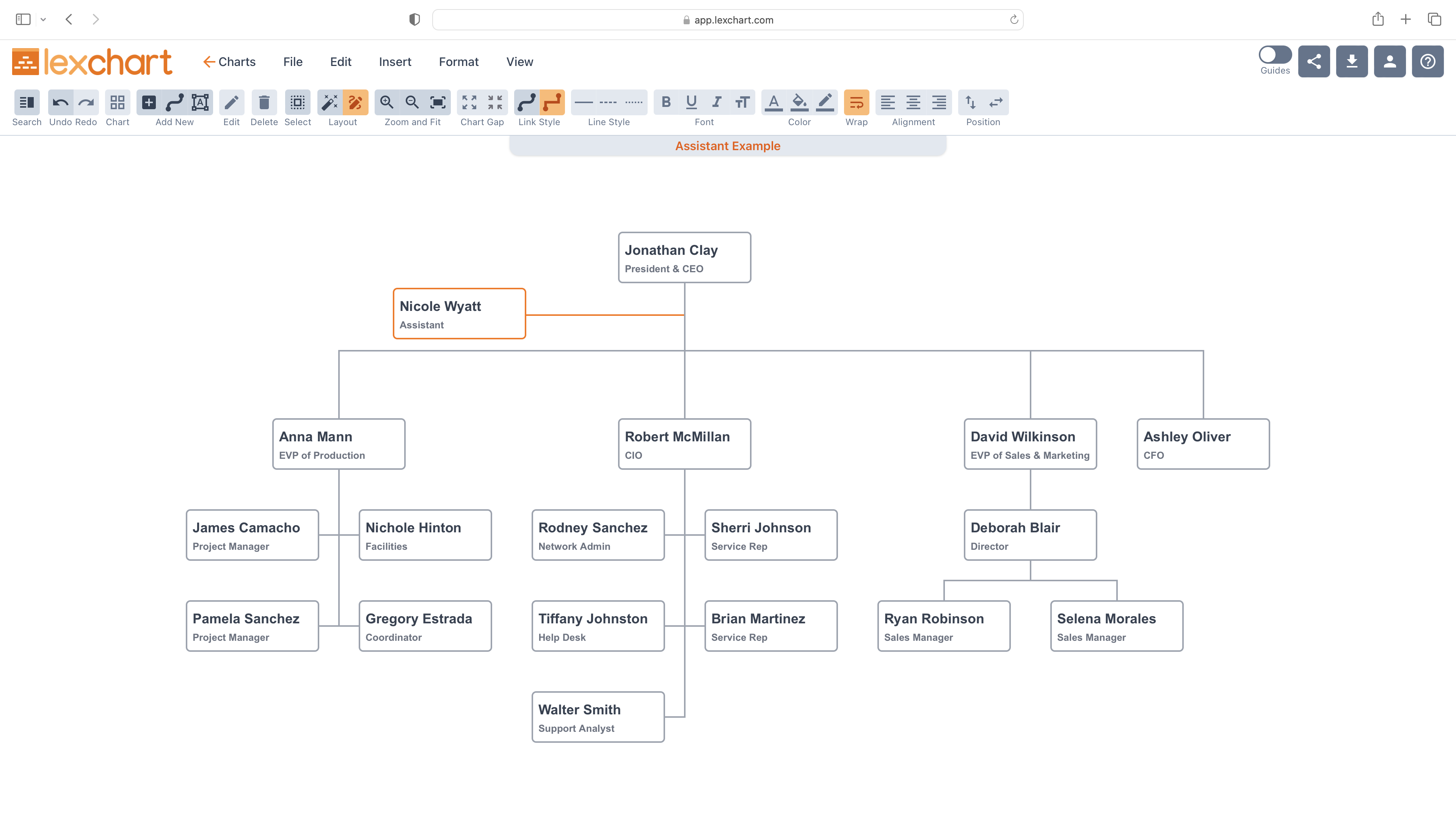 Add an Assistant to an Org Chart